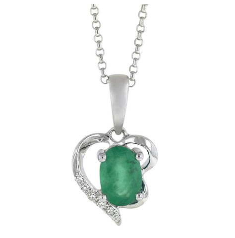 0.02 Ctw Diamond 14k White Gold Emerald Round Shape Womens Gemstone Necklace Pendant With 16 Inch Chain