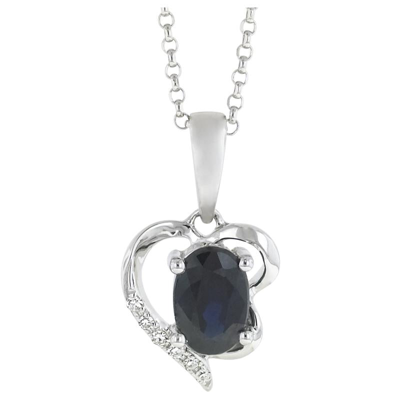 0.02 Ctw Diamond 14k White Gold Sapphire Round Shape Womens Gemstone Necklace Pendant With 16 Inch Chain