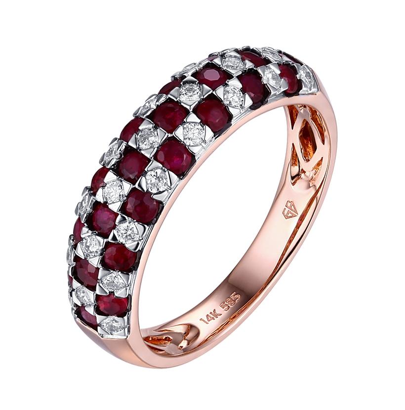 0.25 Ctw Diamond 14k Rose Gold Ruby Round Shape Womens Gemstone Ring