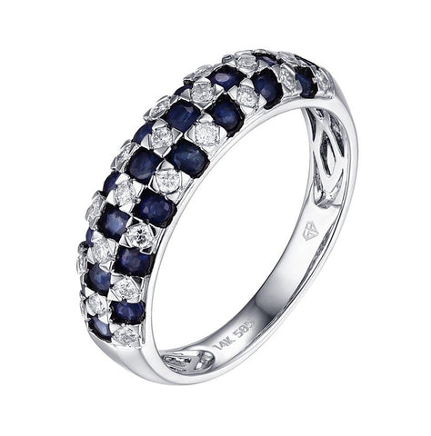 0.25 Ctw Diamond 14k White Gold Sapphire Round Shape Womens Gemstone Ring