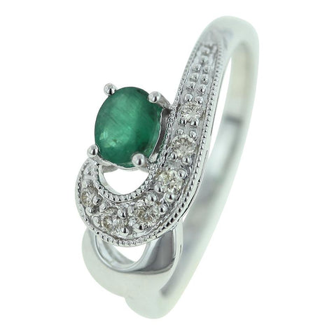 0.09 Ctw Diamond 14k White Gold Emerald Round Shape Womens Gemstone Ring