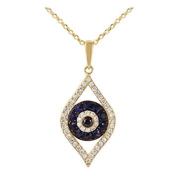 0.13 Ctw Diamond 14k Yellow Gold Sapphire Round Shape Womens Gemstone Necklace Pendant With 16 Inch Chain