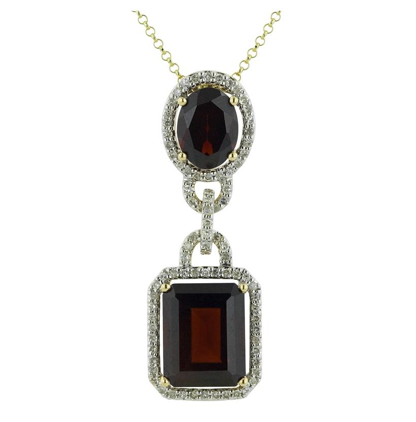 0.27 Ctw Diamond 14k White Gold Garnet Round Shape Womens Gemstone Necklace Pendant With 16 Inch Chain