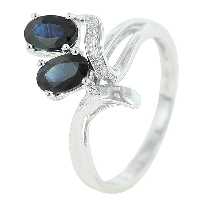 0.04 Ctw Diamond 14k White Gold Sapphire Round Shape Womens Gemstone Ring