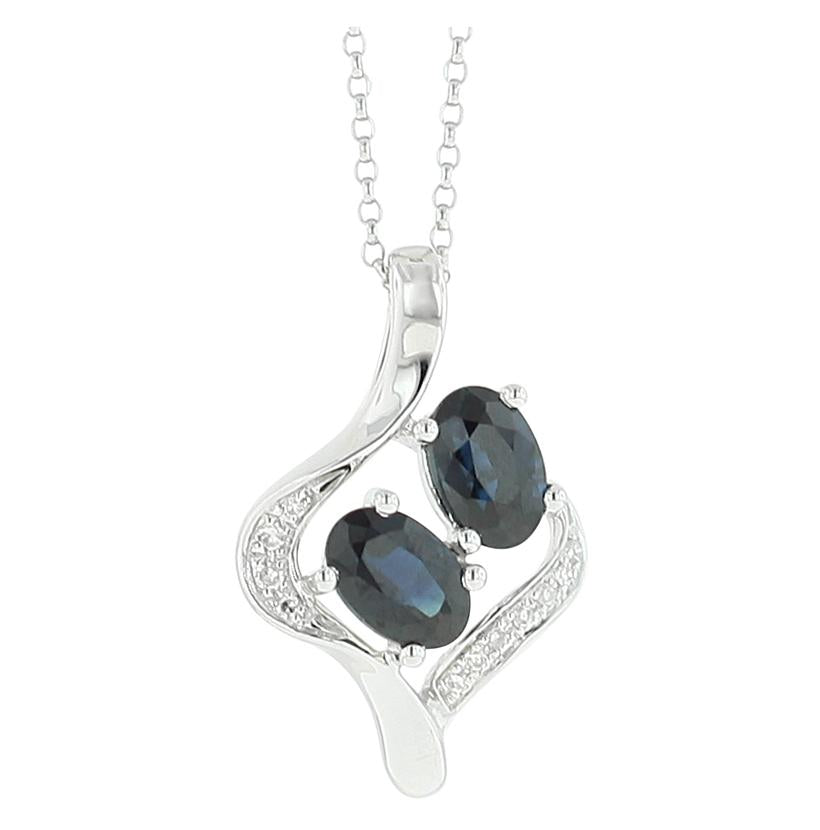 0.04 Ctw Diamond 14k White Gold Sapphire Round Shape Womens Gemstone Necklace Pendant With 16 Inch Chain