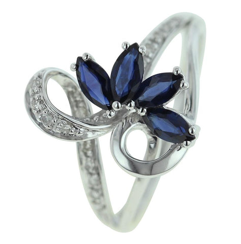 0.07 Ctw Diamond 14k White Gold Sapphire Round Shape Womens Gemstone Ring