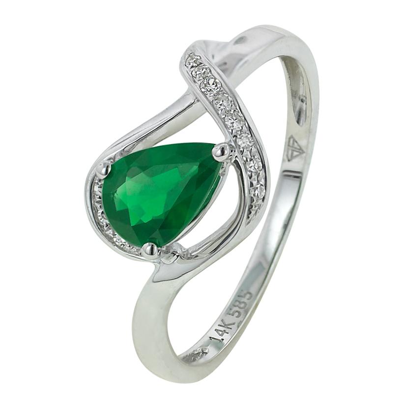 0.05 Ctw Diamond 14k White Gold Emerald Round Shape Womens Gemstone Ring