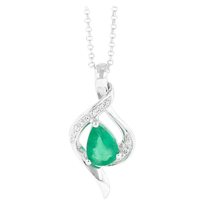 0.05 Ctw Diamond 14k White Gold Emerald Round Shape Womens Gemstone Necklace Pendant With 16 Inch Chain