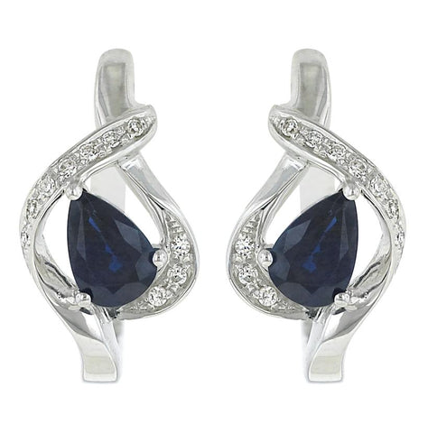 0.08 Ctw Diamond 14k White Gold Sapphire Round Shape Womens Gemstone Earrings