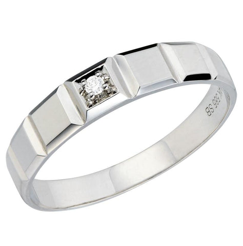 0.02 Ctw Diamond 18k White Gold Round Shape Diamond Mens Ring