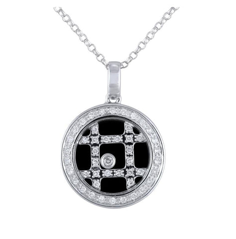 0.15 Ctw Diamond 14k White Gold Onyx Round Shape Womens Gemstone Necklace Pendant With 16 Inch Chain