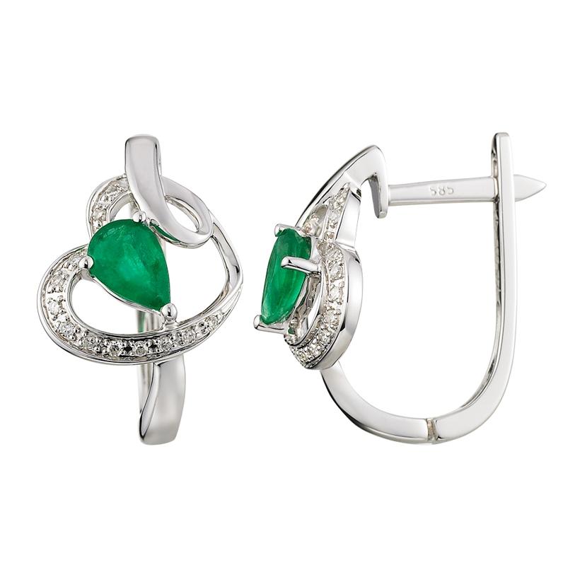 0.07 Ctw Diamond 14k White Gold Emerald Round Shape Womens Gemstone Earrings