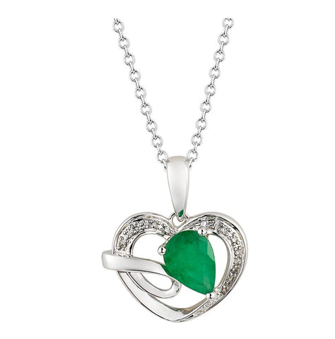 0.04 Ctw Diamond 14k White Gold Emerald Round Shape Womens Gemstone Necklace Pendant With 16 Inch Chain