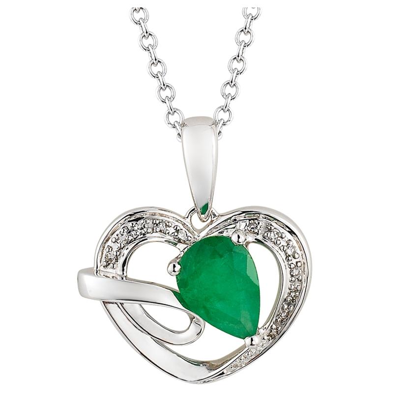 0.04 Ctw Diamond 14k White Gold Emerald Round Shape Womens Gemstone Necklace Pendant With 16 Inch Chain