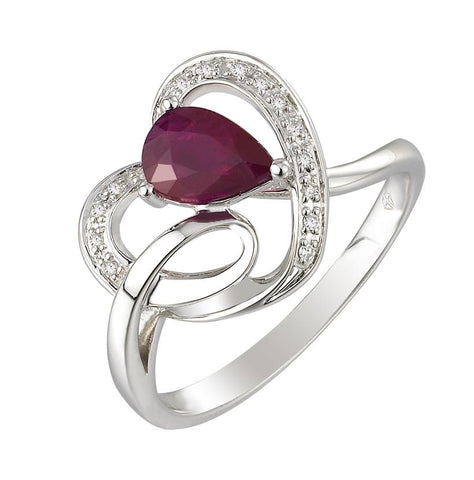 0.05 Ctw Diamond 14k White Gold Ruby Round Shape Womens Gemstone Ring