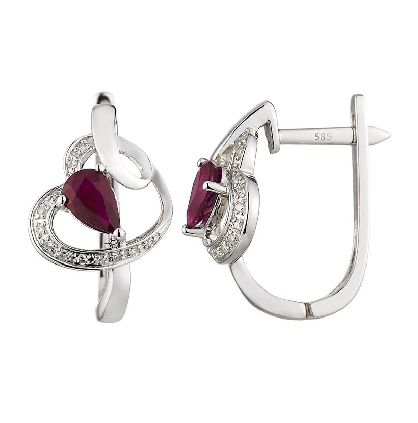 0.07 Ctw Diamond 14k White Gold Ruby Round Shape Womens Gemstone Earrings