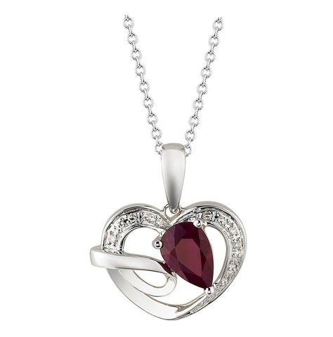 0.04 Ctw Diamond 14k White Gold Ruby Round Shape Womens Gemstone Necklace Pendant With 16 Inch Chain