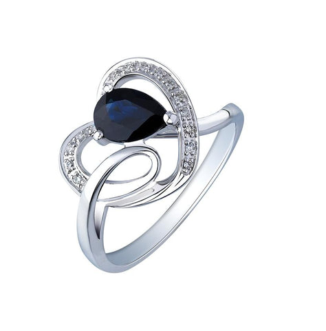 0.05 Ctw Diamond 14k White Gold Sapphire Round Shape Womens Gemstone Ring