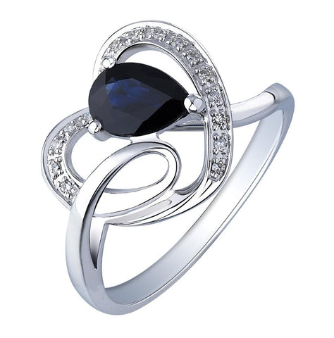 0.05 Ctw Diamond 14k White Gold Sapphire Round Shape Womens Gemstone Ring