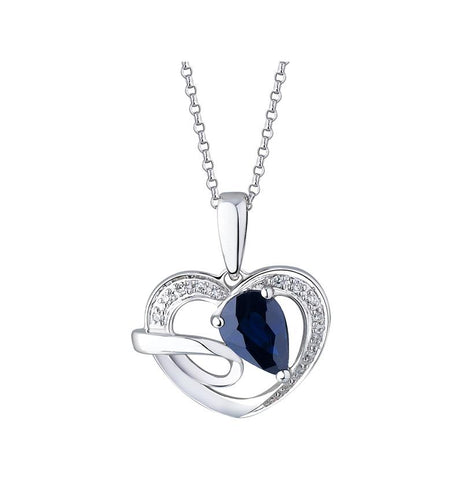 0.04 Ctw Diamond 14k White Gold Sapphire Round Shape Womens Gemstone Necklace Pendant With 16 Inch Chain