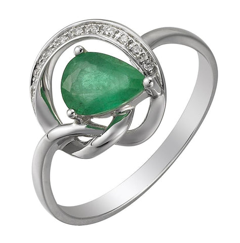 0.03 Ctw Diamond 14k White Gold Emerald Round Shape Womens Gemstone Ring