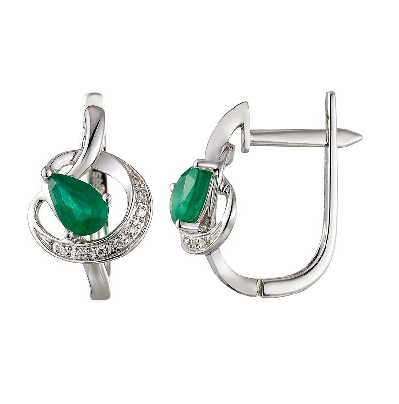 0.05 Ctw Diamond 14k White Gold Emerald Round Shape Womens Gemstone Earrings