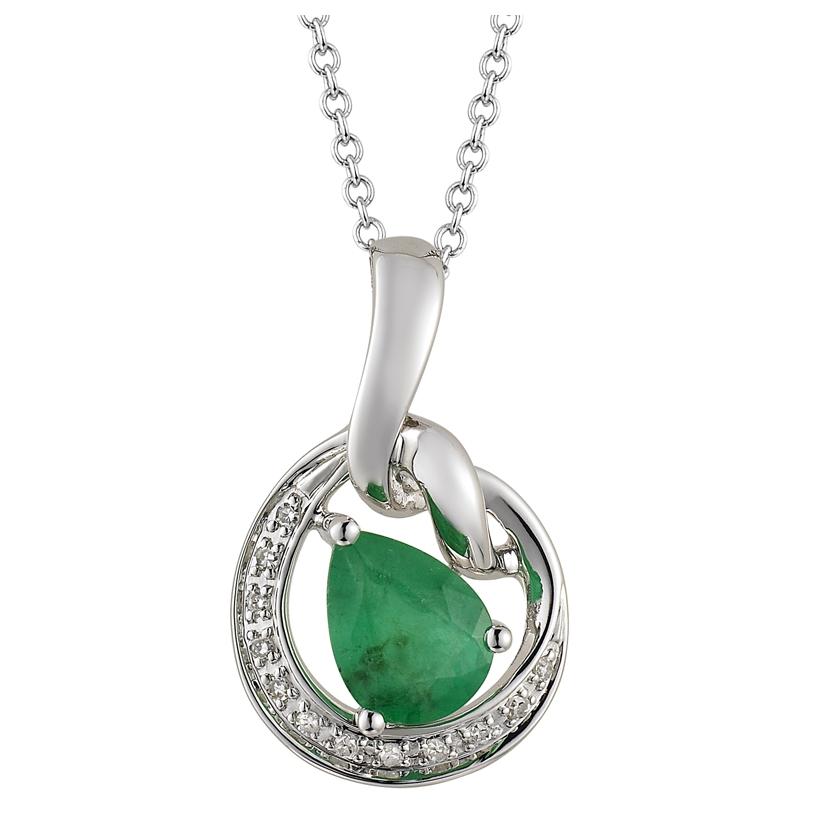 0.04 Ctw Diamond 14k White Gold Emerald Round Shape Womens Gemstone Necklace Pendant With 16 Inch Chain