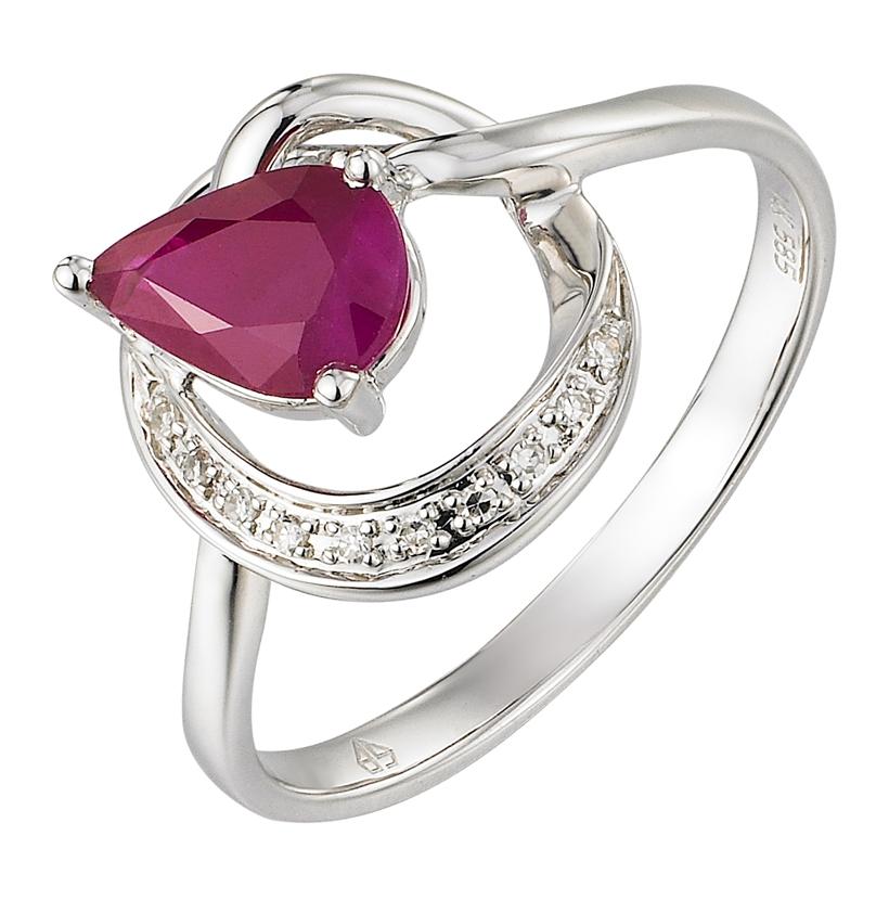 0.03 Ctw Diamond 14k White Gold Ruby Round Shape Womens Gemstone Ring