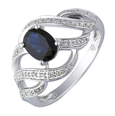 0.11 Ctw Diamond 14k White Gold Sapphire Round Shape Womens Gemstone Ring