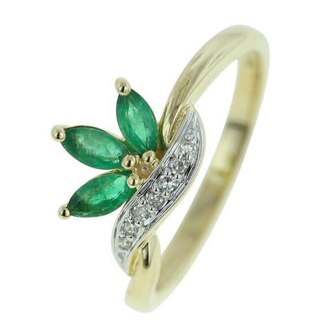 0.04 Ctw Diamond 14k Yellow Gold Emerald Round Shape Womens Gemstone Ring