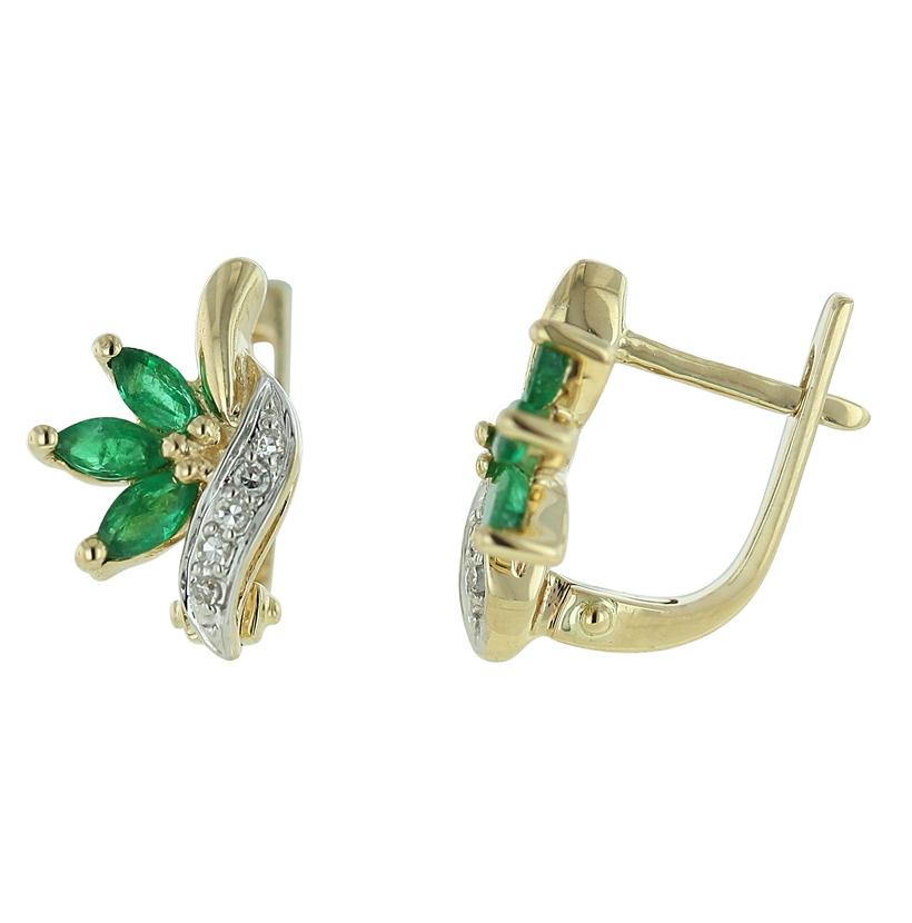 0.06 Ctw Diamond 14k Yellow Gold Emerald Round Shape Womens Gemstone Earrings