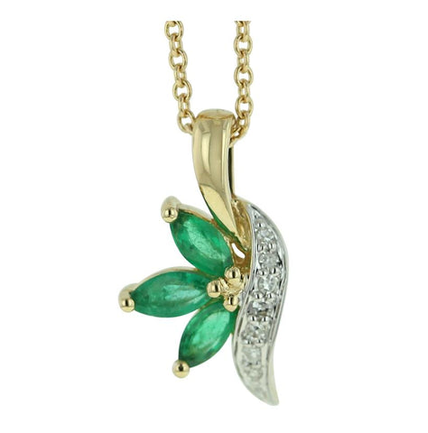 0.04 Ctw Diamond 14k Yellow Gold Emerald Round Shape Womens Gemstone Necklace Pendant With 16 Inch Chain