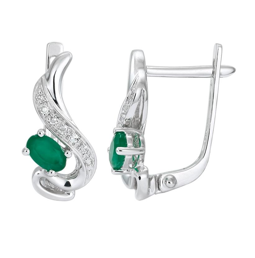 0.03 Ctw Diamond 14k White Gold Emerald Round Shape Womens Gemstone Earrings