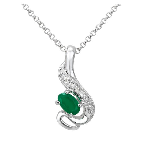 0.03 Ctw Diamond 14k White Gold Emerald Round Shape Womens Gemstone Necklace Pendant With 16 Inch Chain