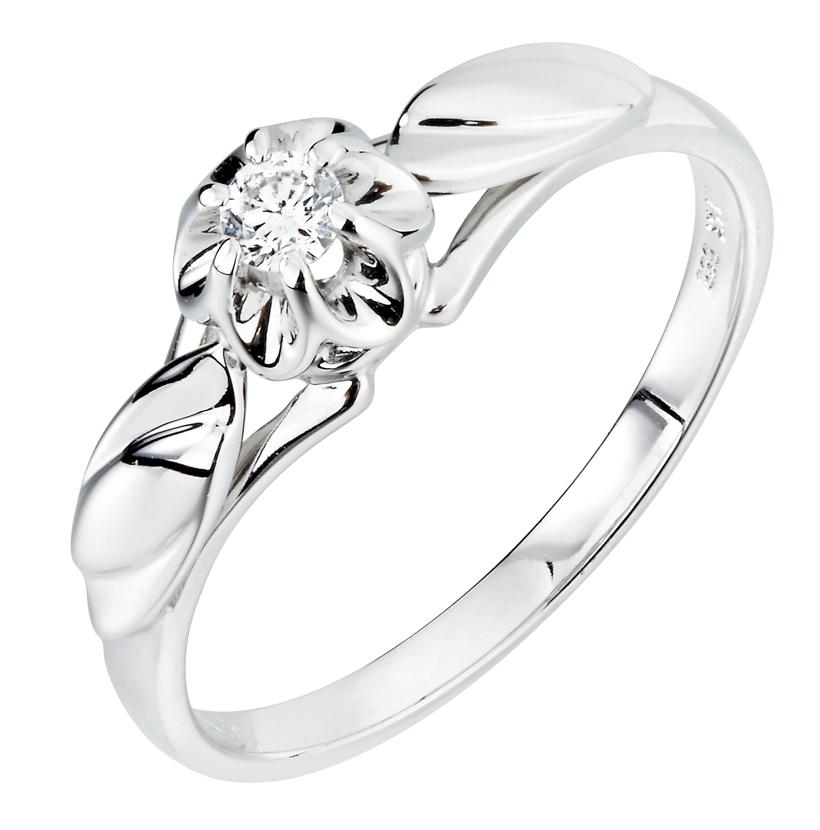 0.09 Ctw Diamond 14k White Gold Round Shape Womens Diamond Ring