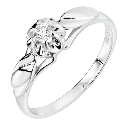0.09 Ctw Diamond 14k White Gold Round Shape Womens Diamond Ring