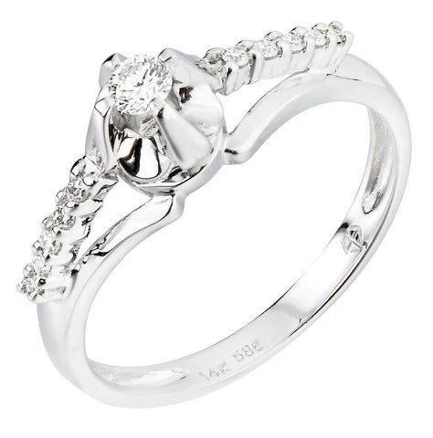0.16 Ctw Diamond 14k White Gold Round Shape Womens Diamond Ring