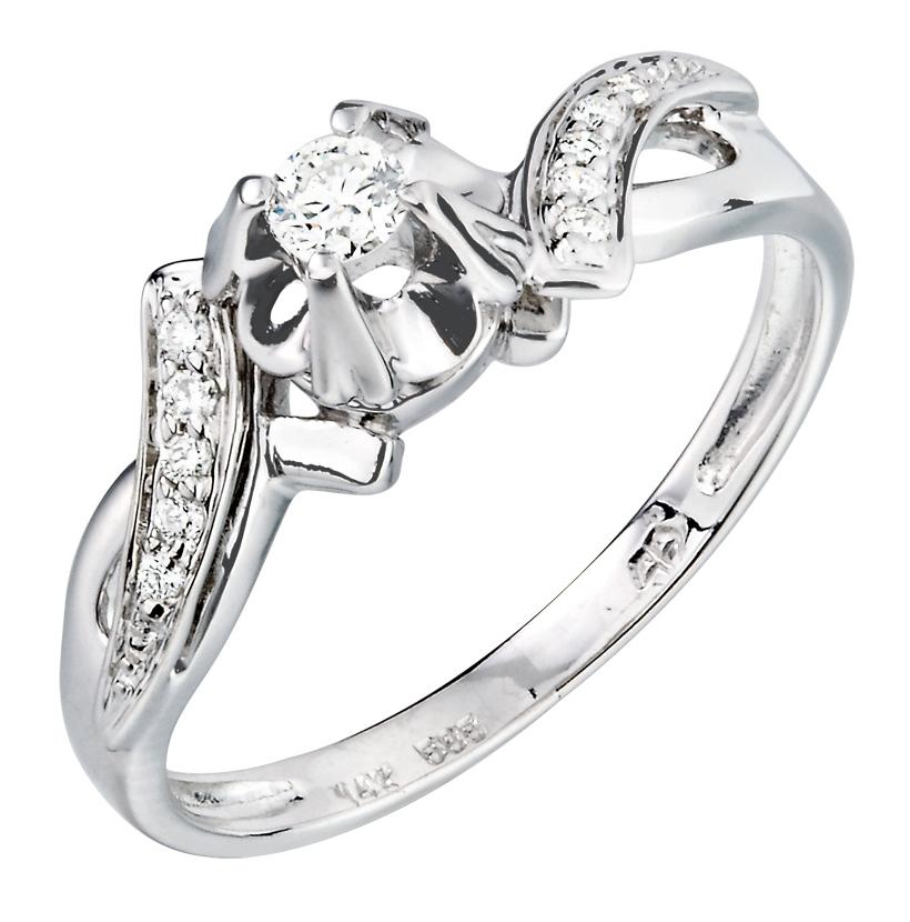 0.14 Ctw Diamond 14k White Gold Round Shape Womens Diamond Ring