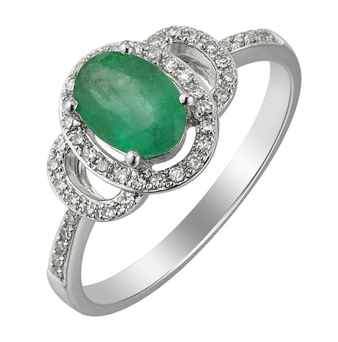 0.13 Ctw Diamond 14k White Gold Emerald Round Shape Womens Gemstone Ring