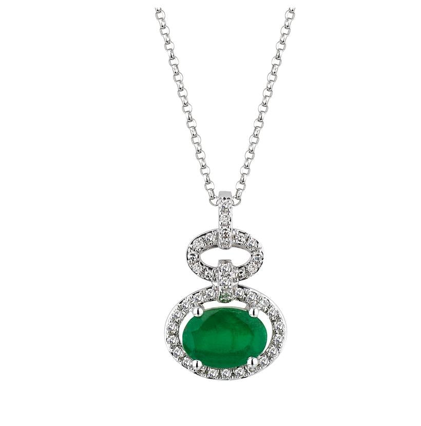 0.11 Ctw Diamond 14k White Gold Emerald Round Shape Womens Gemstone Necklace Pendant With 16 Inch Chain