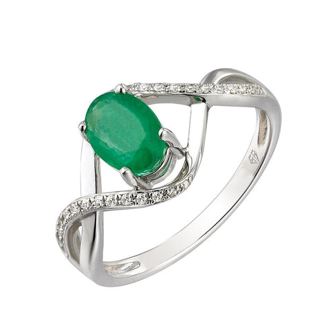 0.09 Ctw Diamond 14k White Gold Emerald Round Shape Womens Gemstone Ring