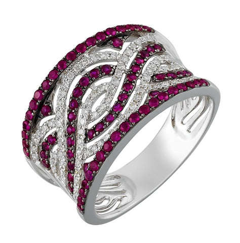 0.22 Ctw Diamond 14k White Gold Ruby Round Shape Womens Gemstone Ring