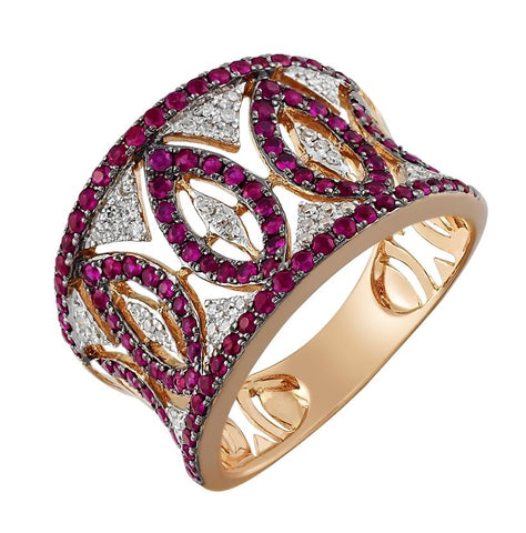 0.13 Ctw Diamond 14k Rose Gold Ruby Round Shape Womens Gemstone Ring