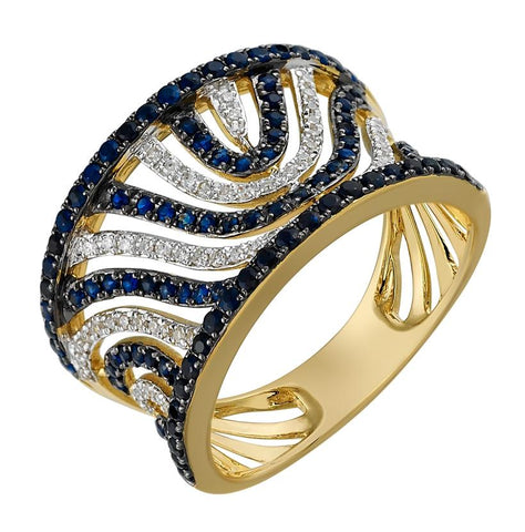 0.16 Ctw Diamond 14k Yellow Gold Sapphire Round Shape Womens Gemstone Ring