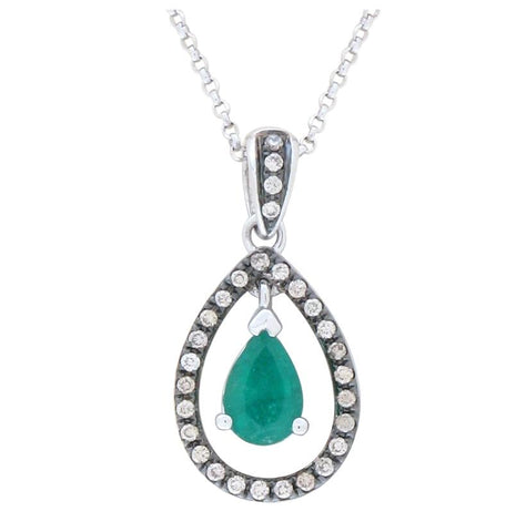 14k White Gold Womens Gemstone Necklace Pendant With 16 Inch Chain