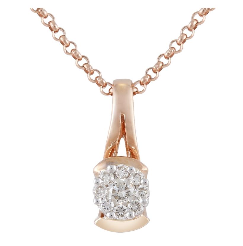 0.11 Ctw Diamond 14k Rose Gold Round Shape Womens Diamond Necklace Pendant With 16 Inch Chain