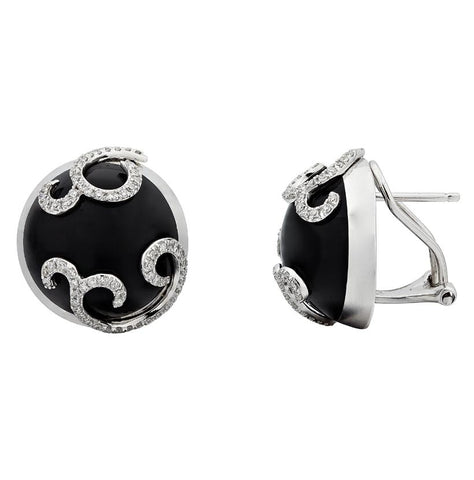 0.5 Ctw Diamond 14k White Gold Onyx Round Shape Womens Gemstone Earrings