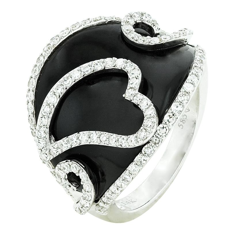 0.5 Ctw Diamond 14k White Gold Onyx Round Shape Womens Gemstone Ring