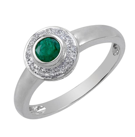 0.06 Ctw Diamond 14k White Gold Emerald Round Shape Womens Gemstone Ring