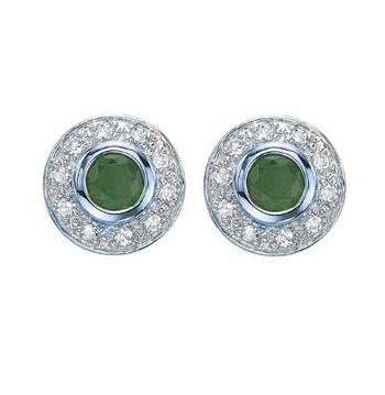 0.1 Ctw Diamond 14k White Gold Emerald Round Shape Womens Gemstone Earrings